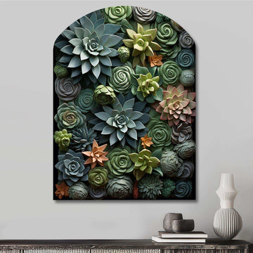 Green Succulents Natures Sculptures - Asymmetric Metal Wall Art